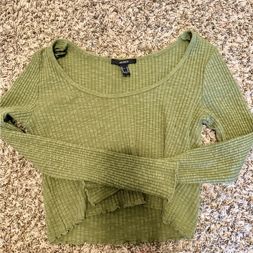 Forever 21 Sage Green Ribbed Blouse